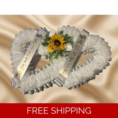 Double Open Heart Funeral Tribute – Bright Sunflowers & Lasting Love